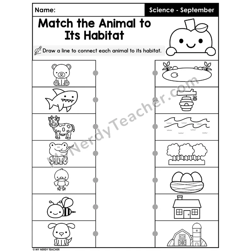 Animals and Their Habitats Matching Worksheet