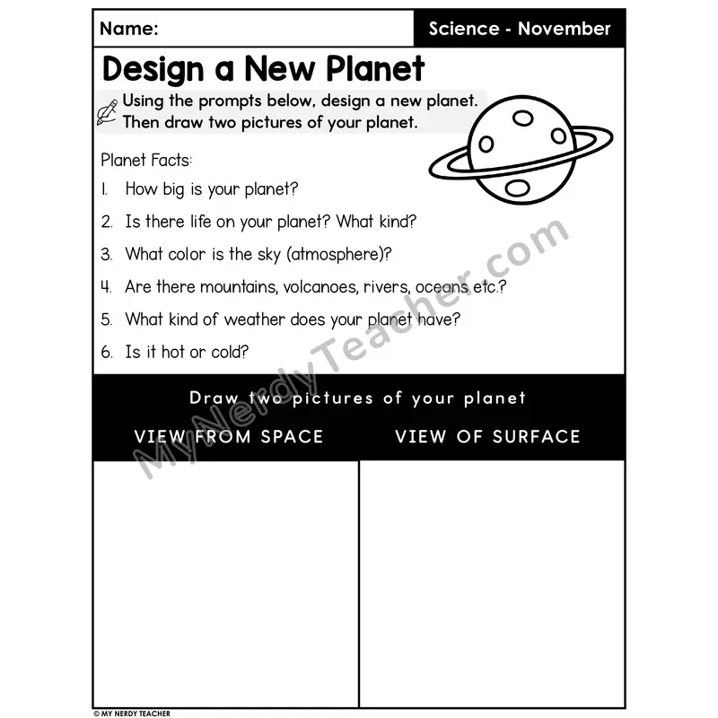 Design a New Planet — Creative Science Writing and Drawing Prompt