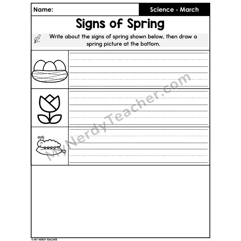 Signs of Spring Writing Worksheet — Observe and Describe