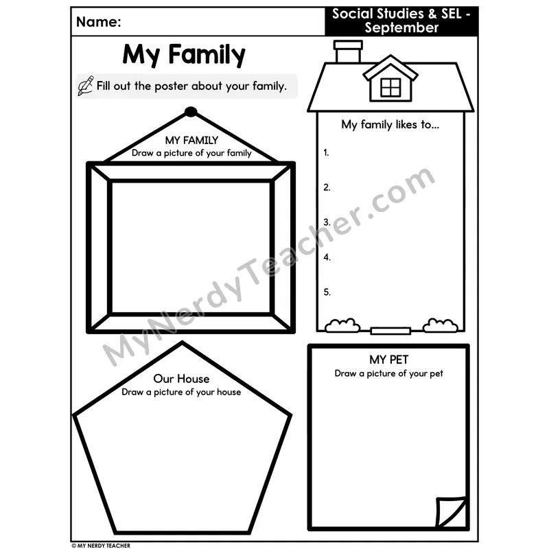All About My Family Poster — Draw and Describe