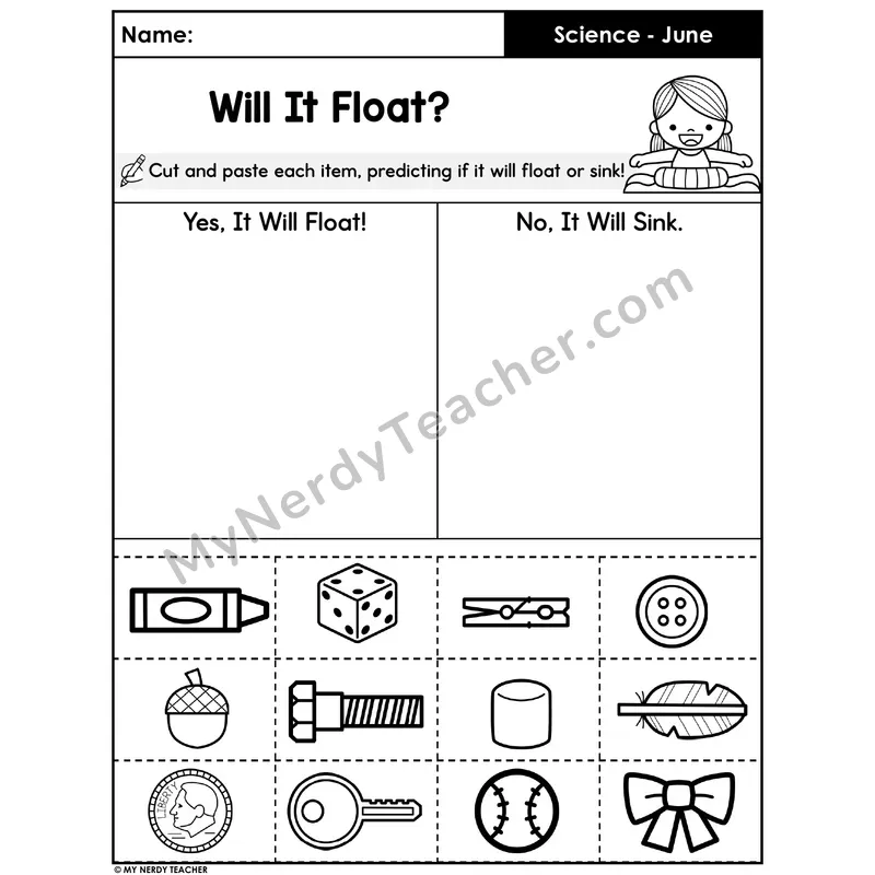 Will It Float or Sink? — Cut and Paste Predictions Worksheet