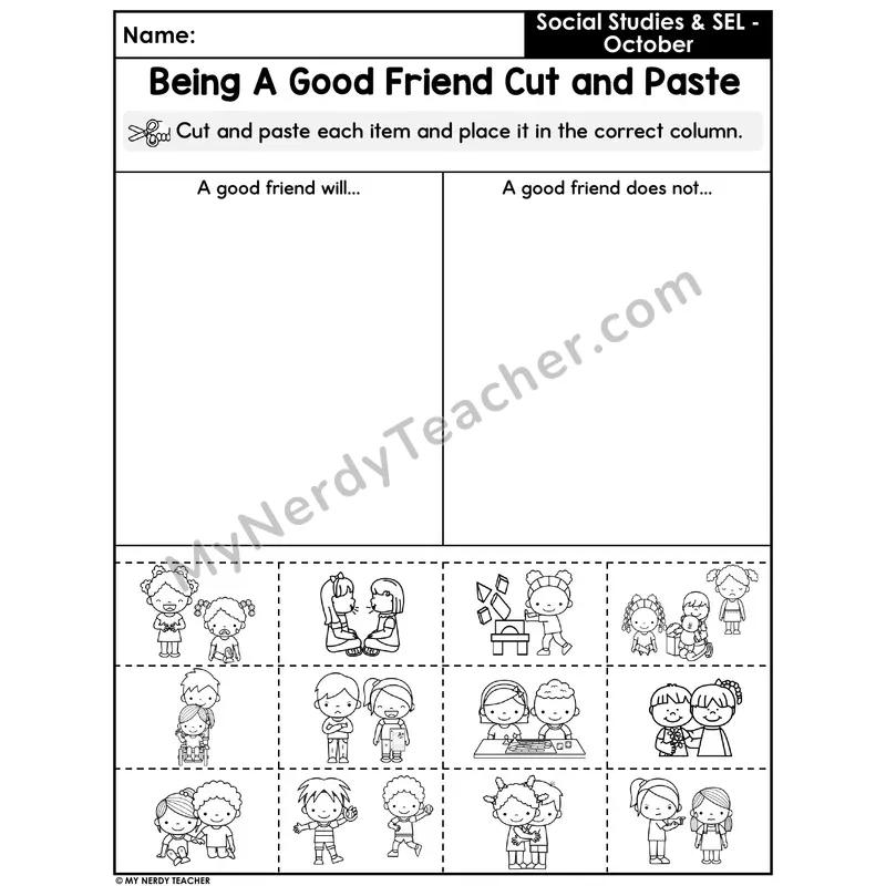 Being a Good Friend Cut and Paste Sort — A Good Friend Will / Will Not