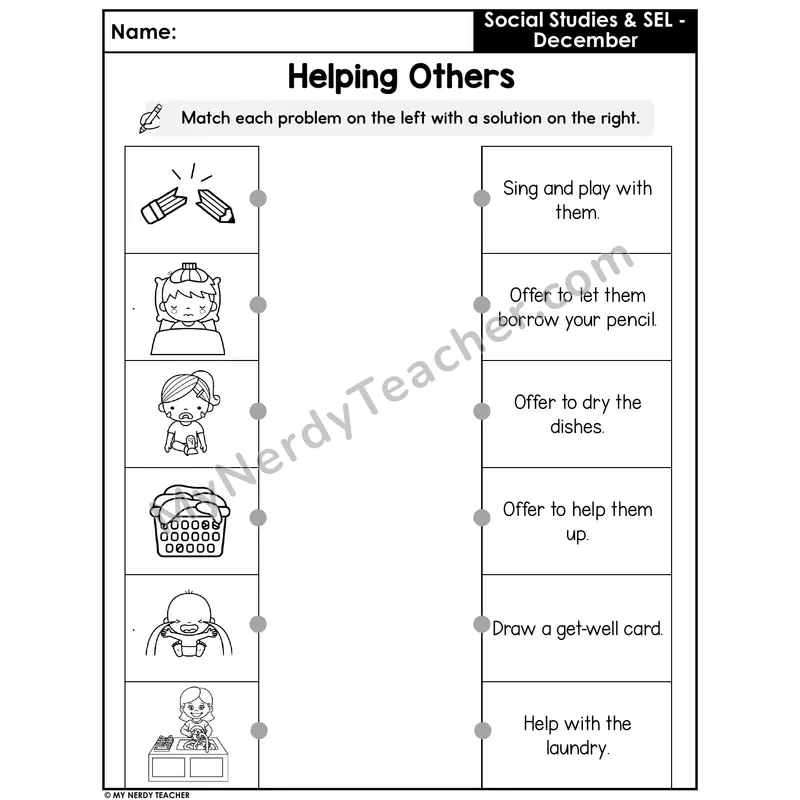 Helping Others Matching Worksheet — Match Problem to Solution