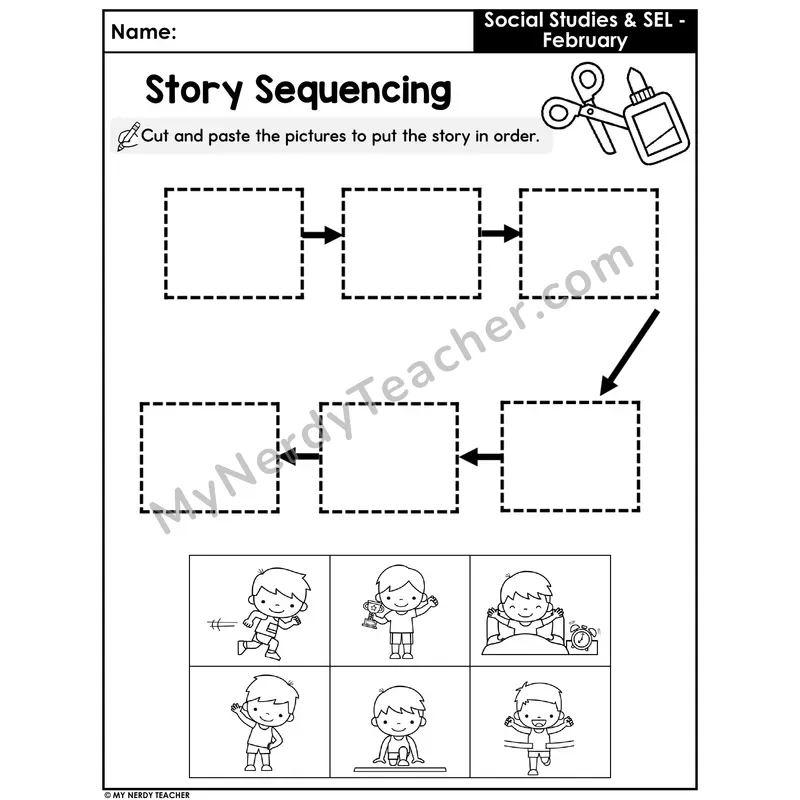 Story Sequencing Cut and Paste — Race Day Story (6 Steps)
