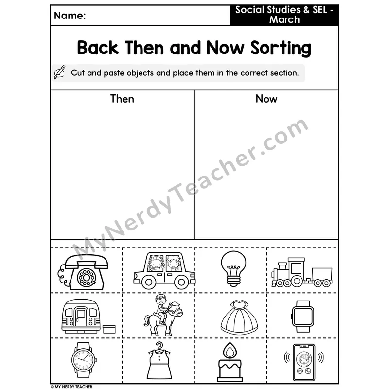 Then and Now History Sort — Cut and Paste Old vs. Modern Items