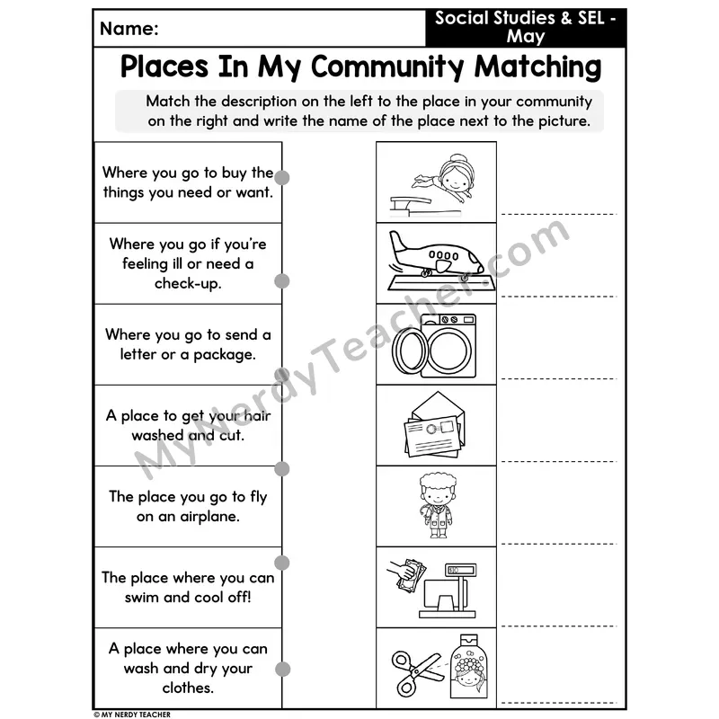 Places in My Community Matching — Description to Place and Picture