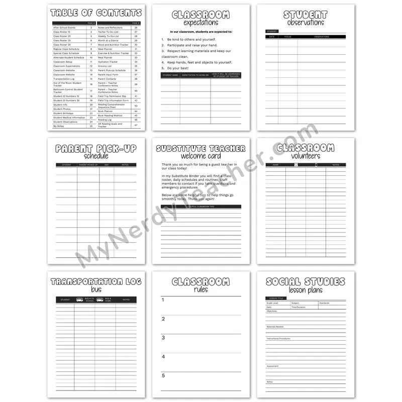 Sub Planner Forms (Black & White PDF) — 96-Page Class List, Schedule & Roster Pack