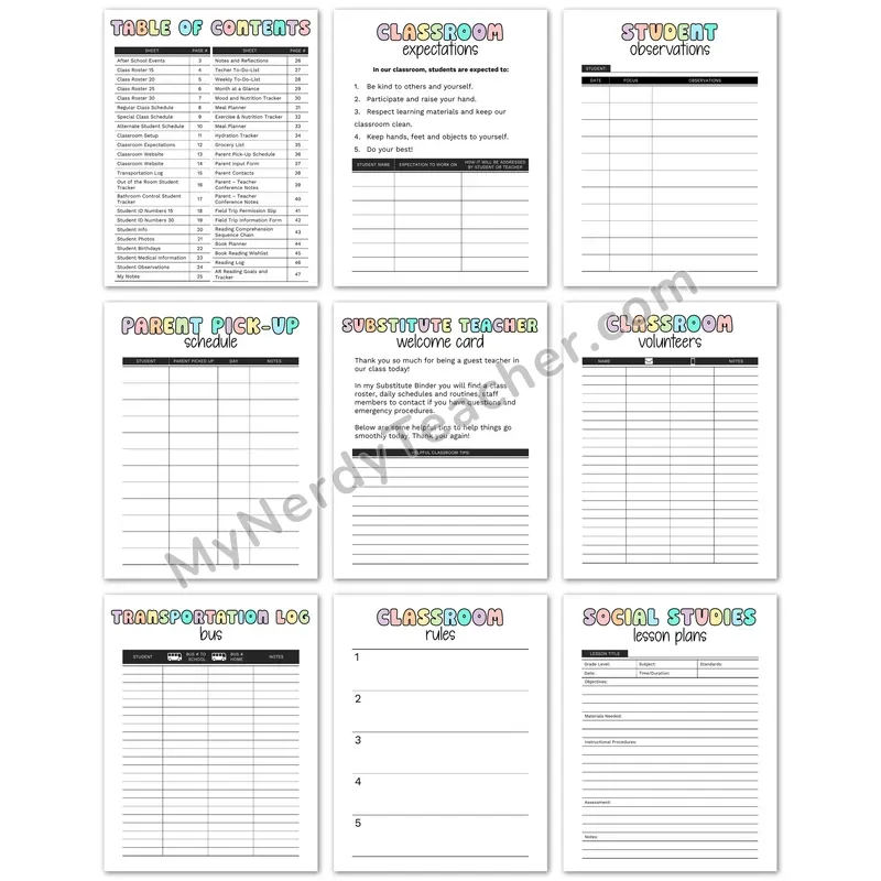 Sub Planner Forms (Color PDF) — 96-Page Class List, Schedule & Roster Pack