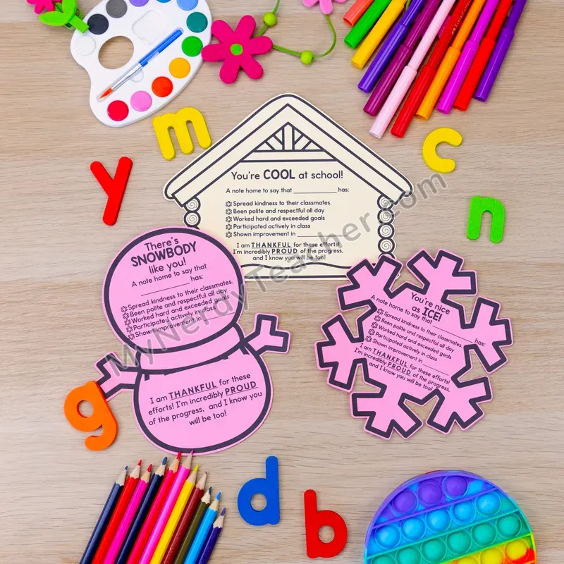 Positive Notes Home — January Winter Themed Shapes Printable (Cute Shapes)