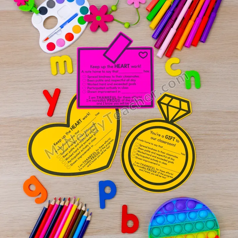 Positive Notes Home — February Valentine's Day Themed Shape Cards (Cute Shapes, Editable)