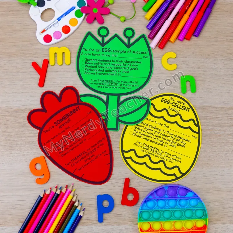 Positive Notes Home — April Easter Themed Shape Cards (Cute Shapes, Editable)