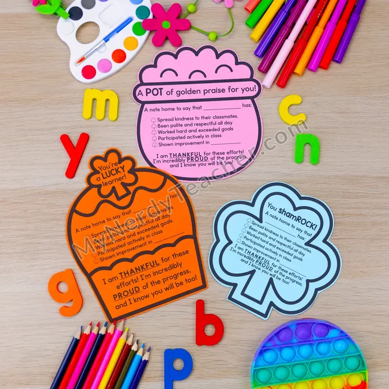 Positive Notes Home — March St. Patrick's Day Themed Shape Cards (Cute Shapes, Editable)