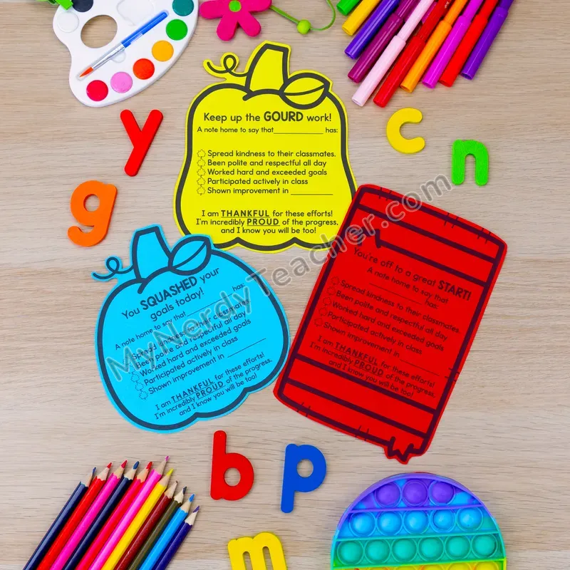 Positive Notes Home — September Fall, Back to School Themed Shape Cards (Cute Shapes, Editable)