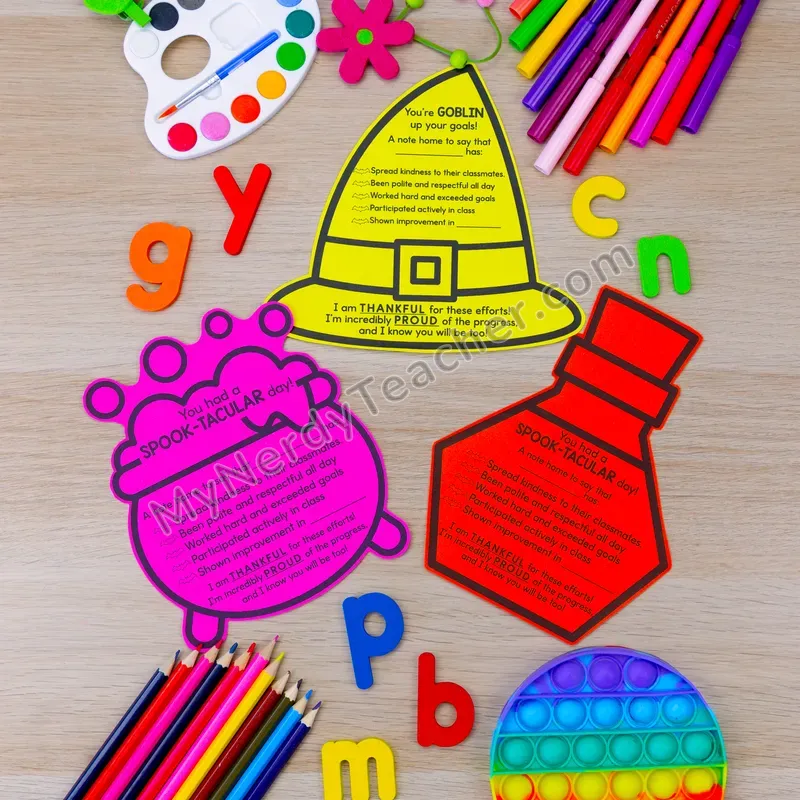 Positive Notes Home — October Halloween Themed Shape Cards (Cute Shapes, Editable)