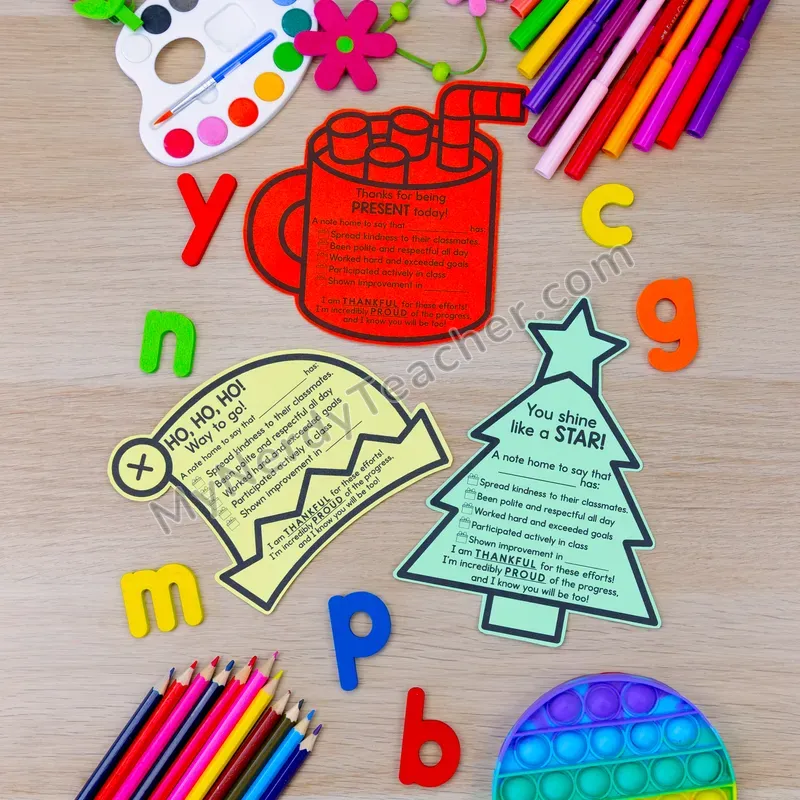 Positive Notes Home — December Christmas Themed Shape Cards (Cute Shapes, Editable)