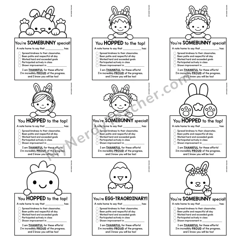 Positive Notes Home Toppers — April Easter Printable Character Notes (Cute Toppers)