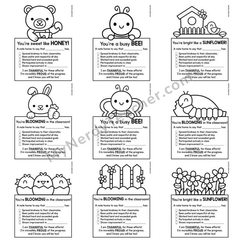 Positive Notes Home Toppers — May Spring Printable Character Notes (Cute Toppers)