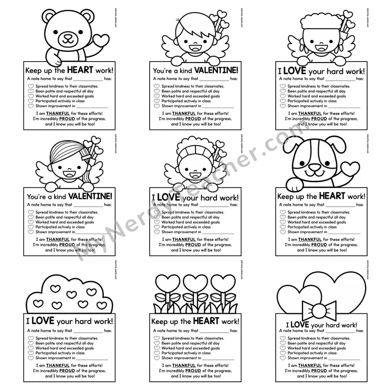 Positive Notes Home Toppers — February Valentine's Day Printable Character Notes (Cute Toppers)