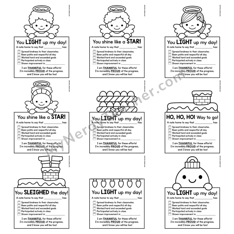 Positive Notes Home Toppers — December Christmas Printable Character Notes (Cute Toppers)