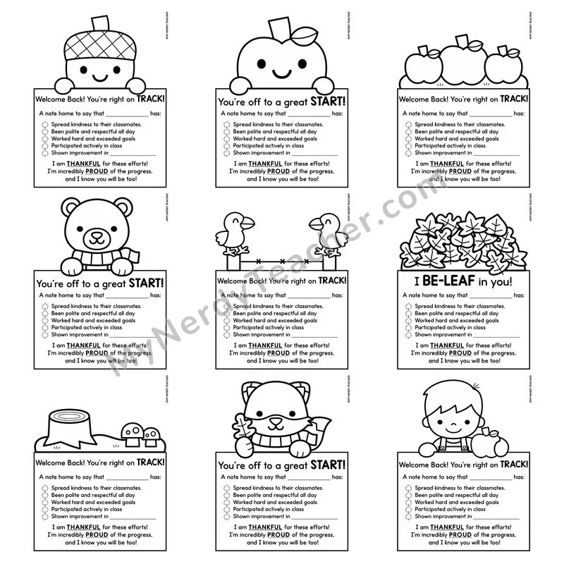 Positive Notes Home Toppers — September Fall, Back to School Printable Character Notes (Cute Toppers)