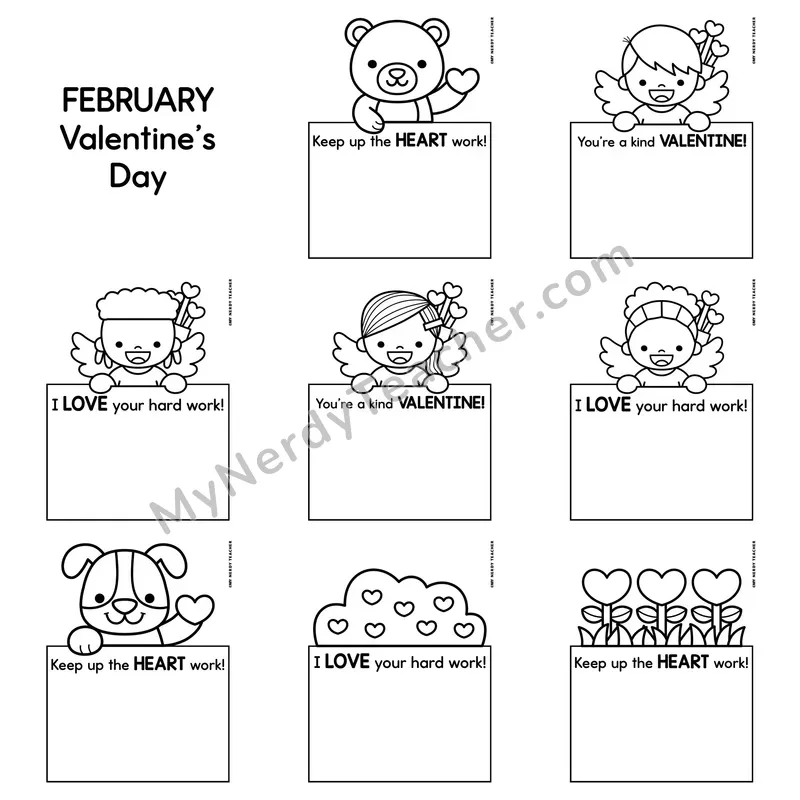 Positive Notes Home Toppers — February Valentine's Day Blank Character Note Cards (Cute Toppers, Editable)