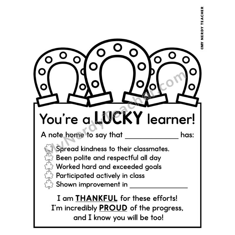 Positive Notes Home Toppers — March St. Patrick's Day Character Note Cards (Cute Toppers, Editable)