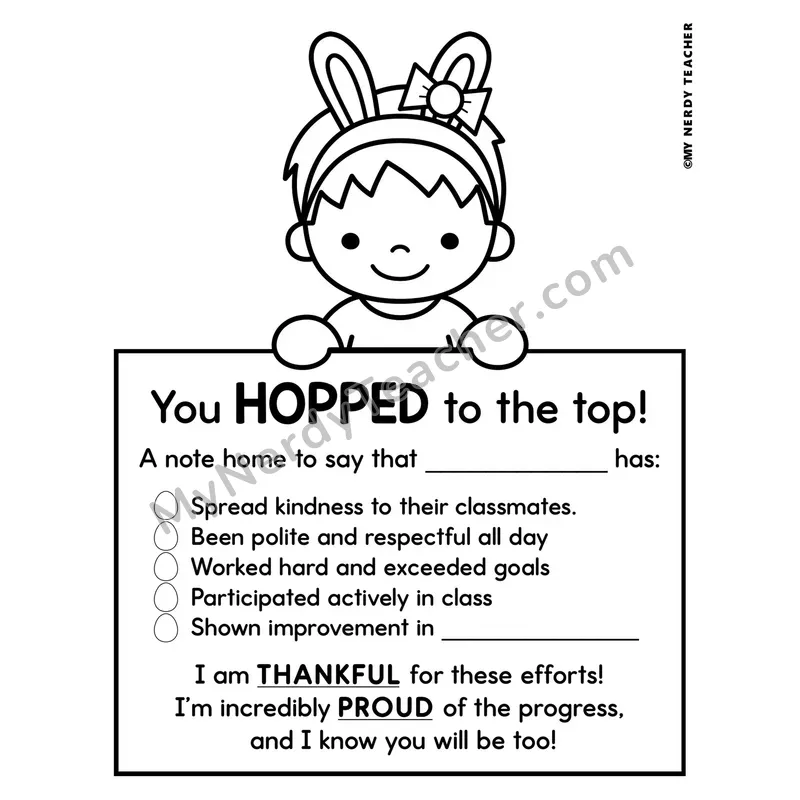 Positive Notes Home Toppers — April Easter Character Note Cards (Cute Toppers, Editable)