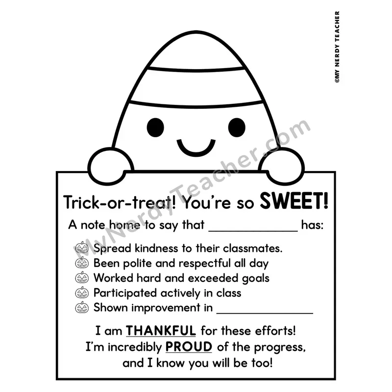 Positive Notes Home Toppers — October Halloween Character Note Cards (Cute Toppers, Editable)