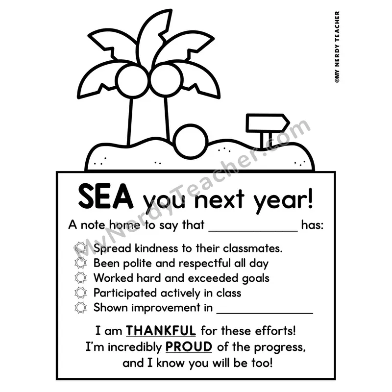 Positive Notes Home Toppers — June Summer Character Note Cards (Cute Toppers, Editable)
