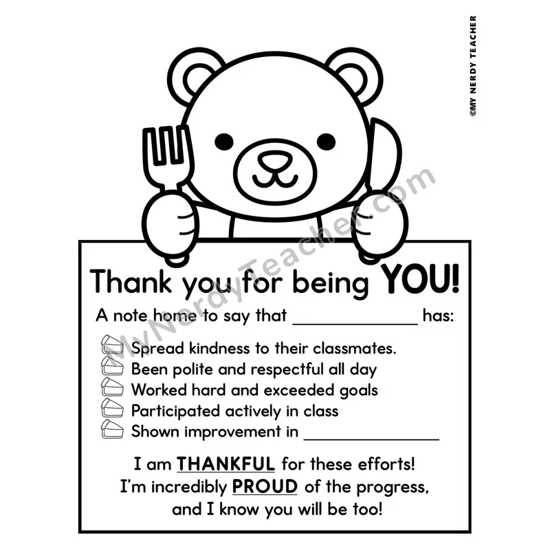 Positive Notes Home Toppers — November Thanksgiving Character Note Cards (Cute Toppers, Editable)