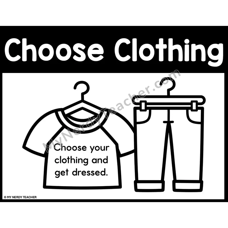 Choose Clothing and Get Dressed Life Skills Poster — Black and White Editable PPT Anchor Chart