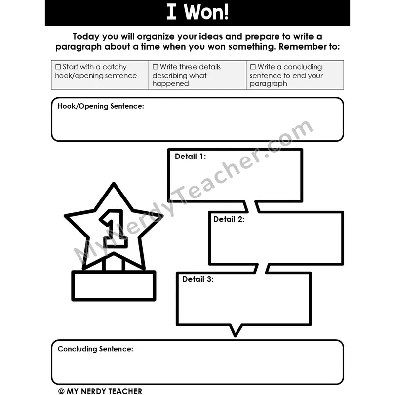 Narrative Writing: I Won! — Editable Graphic Organizer