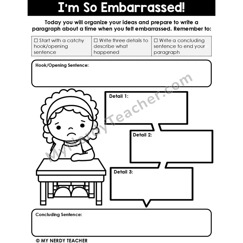 Narrative Writing: I'm So Embarrassed! — Editable Graphic Organizer
