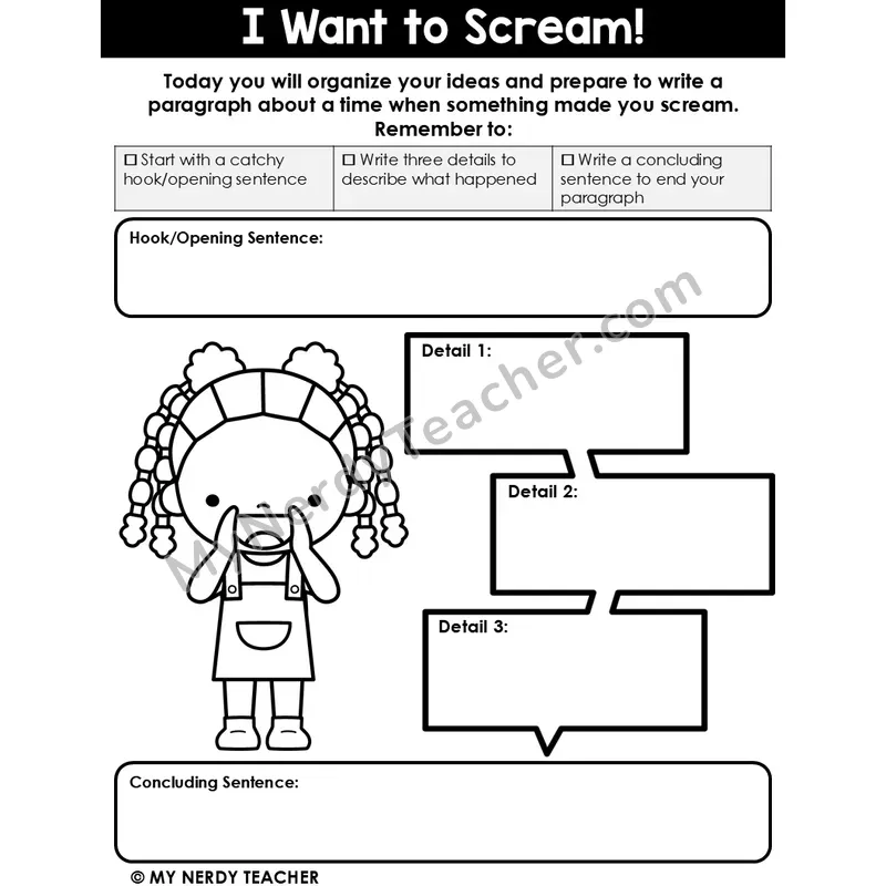 Narrative Writing: I Want to Scream! — Editable Graphic Organizer