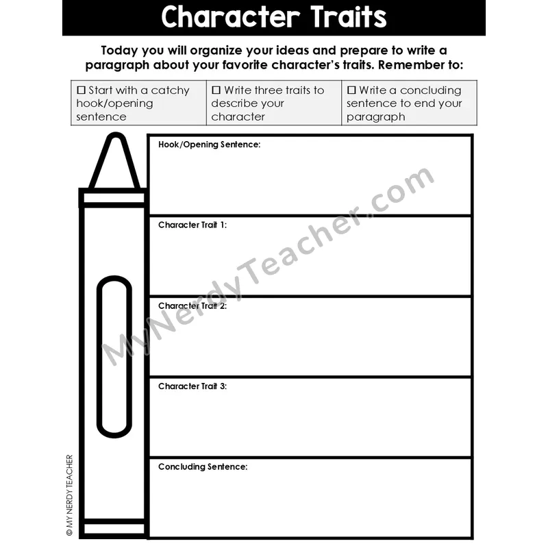 Informational Writing: Character Traits — Editable Graphic Organizer