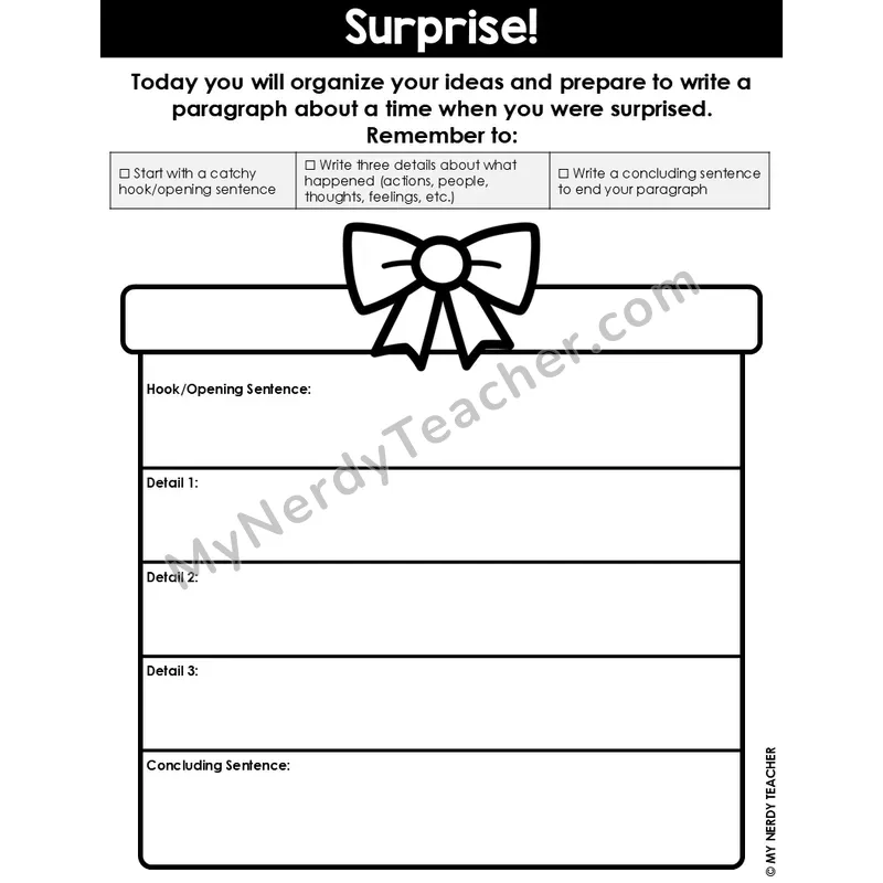 Narrative Writing: Surprise! — Editable Graphic Organizer