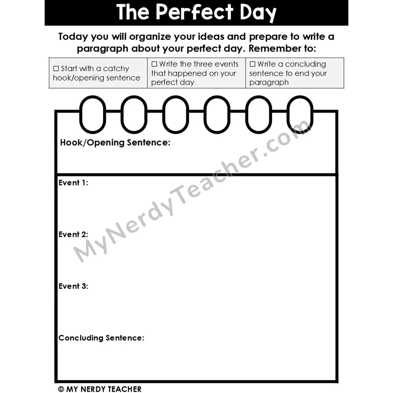 Narrative Writing: The Perfect Day — Editable Graphic Organizer