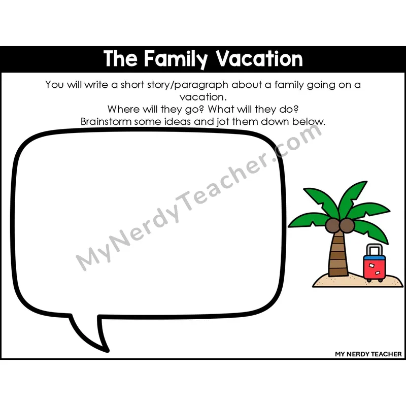 Narrative Writing: The Family Vacation — Editable, Color