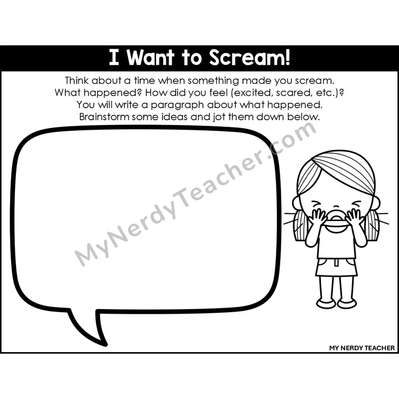 Narrative Writing: I Want to Scream! — Editable, Black & White