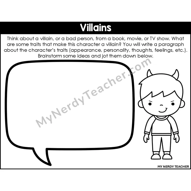 Informational Writing: Villains — Editable, Black & White