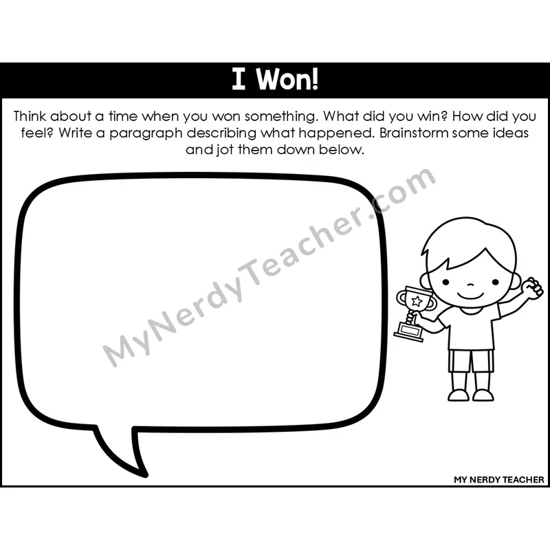Narrative Writing: I Won! — Editable, Black & White