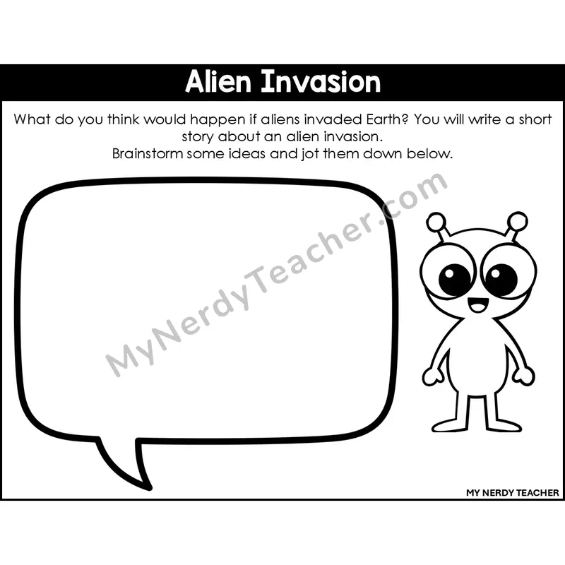 Narrative Writing: Alien Invasion — Editable, Black & White