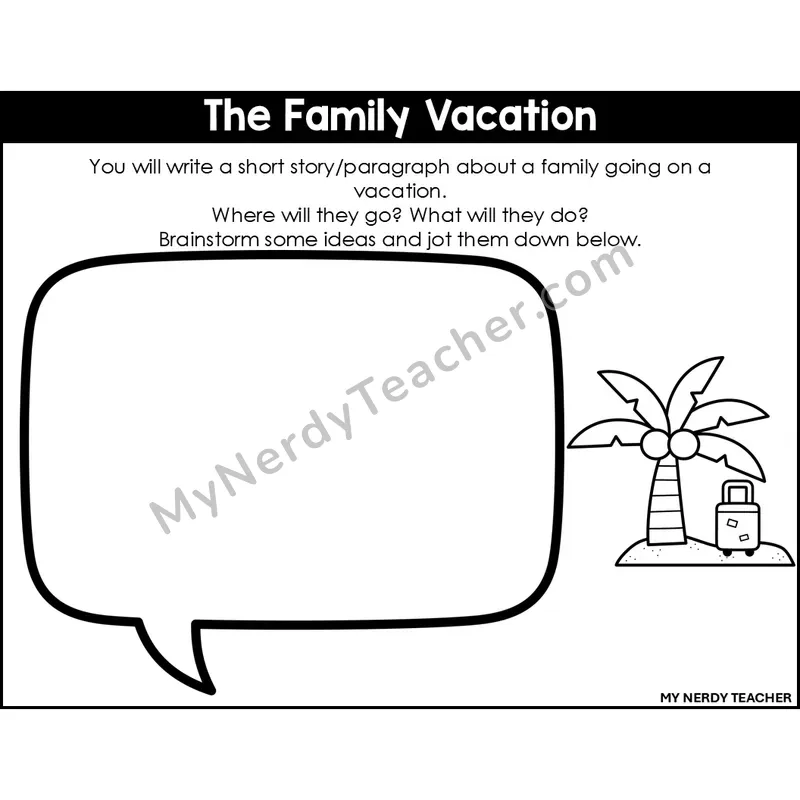Narrative Writing: The Family Vacation — Editable, Black & White