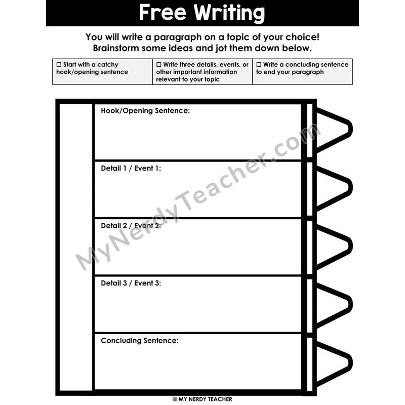Paragraph Writing: Free Writing — Graphic Organizer, Printable