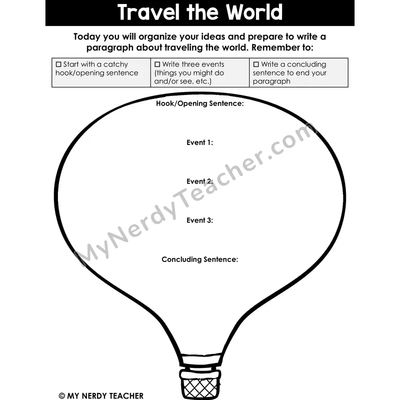 Narrative Writing: Travel the World — Graphic Organizer, Printable