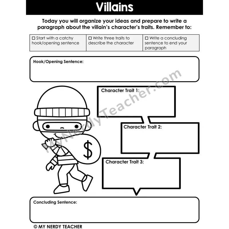 Informational Writing: Villains — Graphic Organizer, Printable