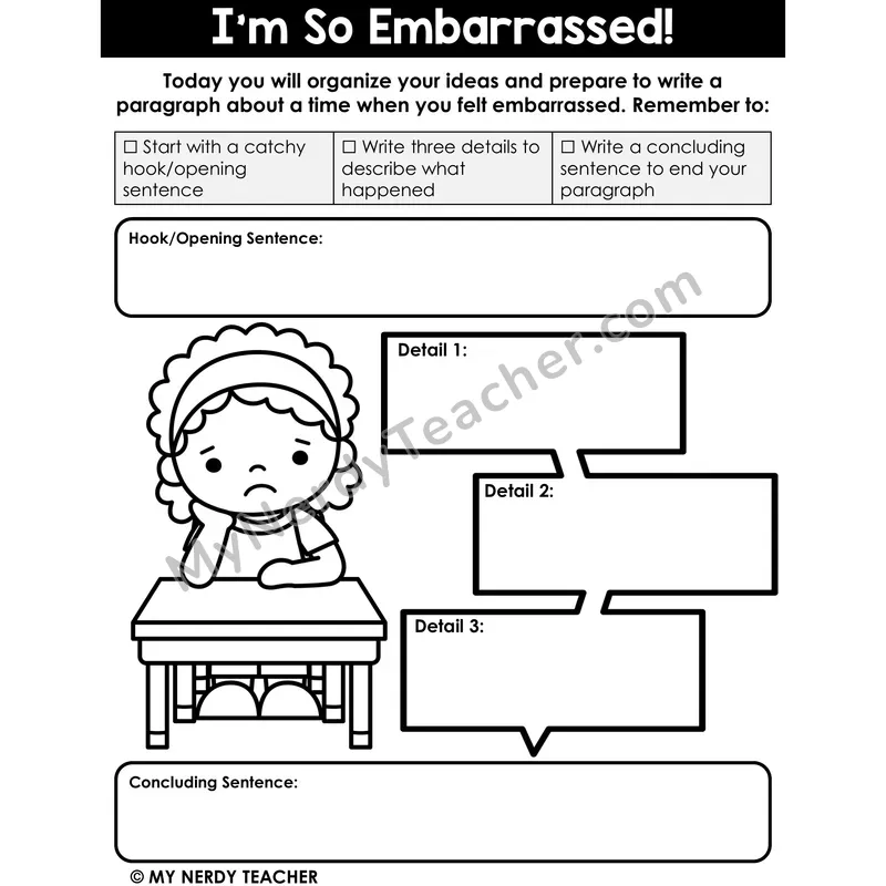 Narrative Writing: I'm So Embarrassed! — Graphic Organizer, Printable