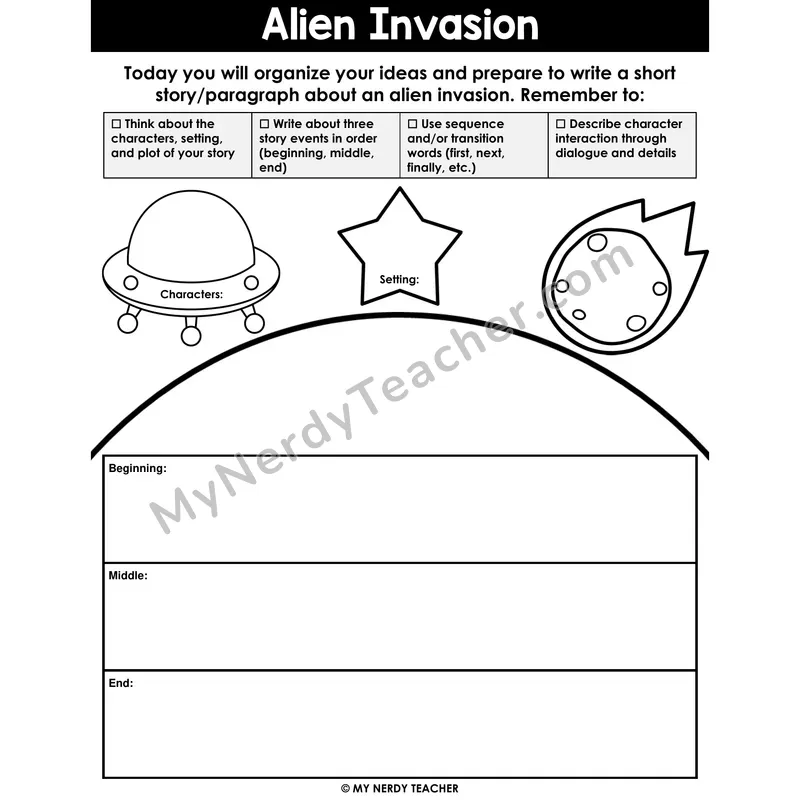 Narrative Writing: Alien Invasion — Graphic Organizer, Printable