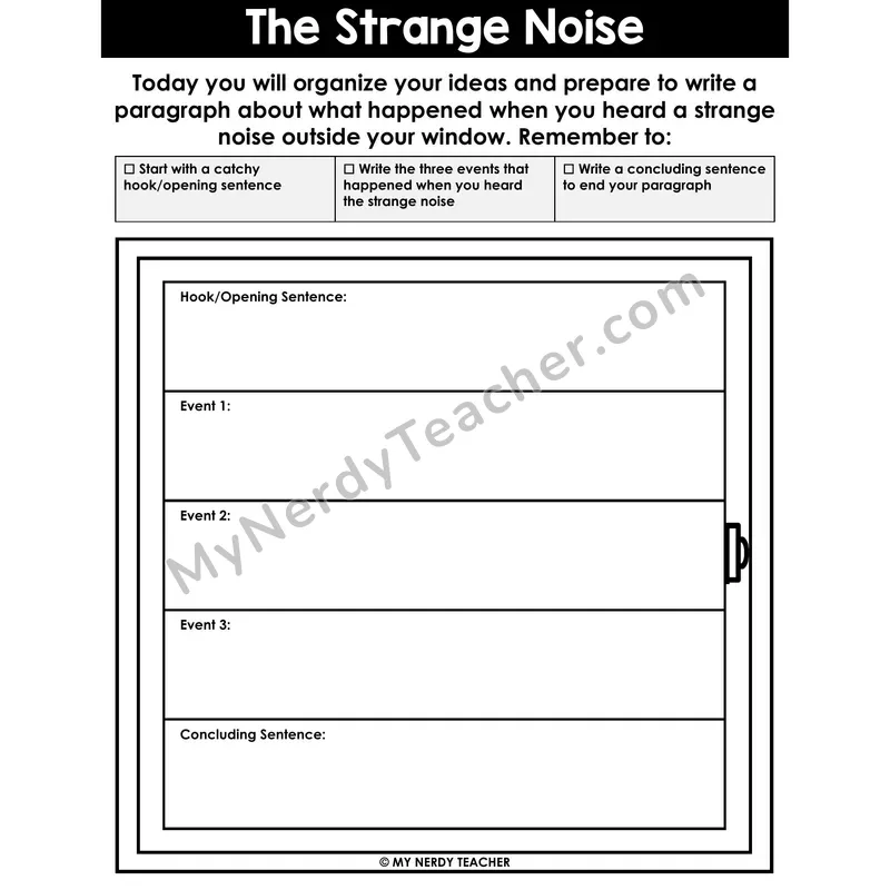 Narrative Writing: The Strange Noise — Graphic Organizer, Printable