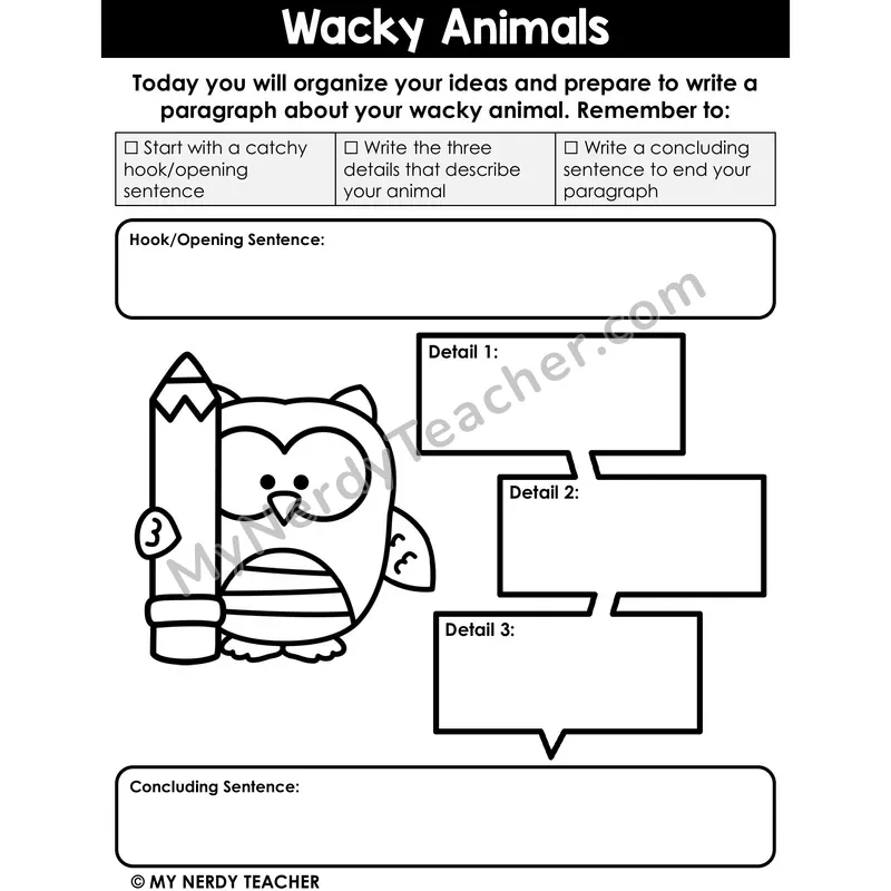 Informational Writing: Wacky Animals — Graphic Organizer, Printable